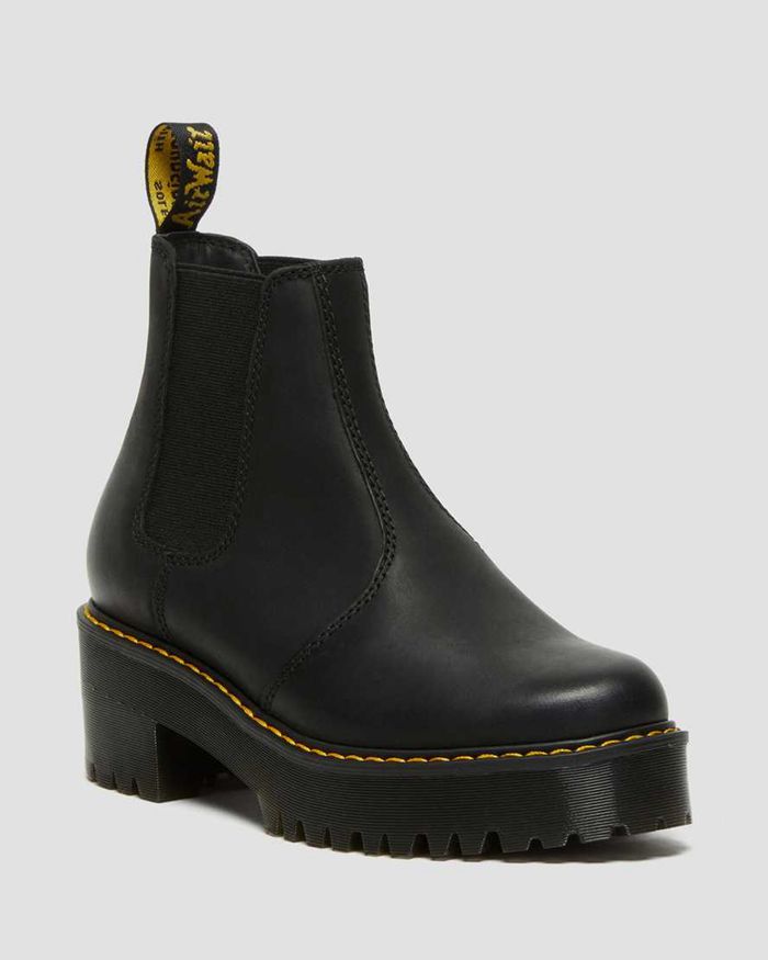 Dr Martens Womens Rometty Wyoming Leather Platform Chelsea Boots Black - 63908VIKW